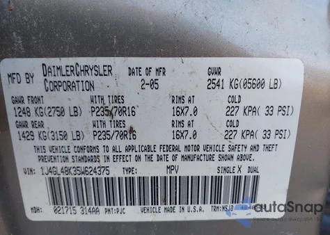 2005 Jeep Liberty Sport из США, поврежденный, VIN 1J4GL48K35W624375